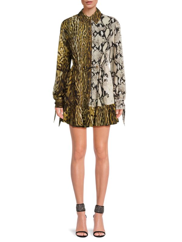 Roberto Cavalli Animal Print Mini Shirt Dress